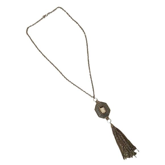 Fashionable Boho  Long Chain Tassel Decorative Statement Pendant in Vintage Tone - Picture 2 of 5